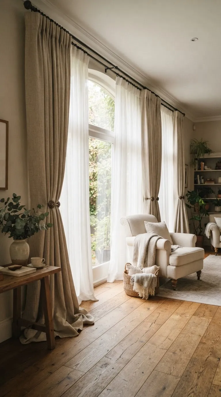 Elegant drapery and curtains in a living room